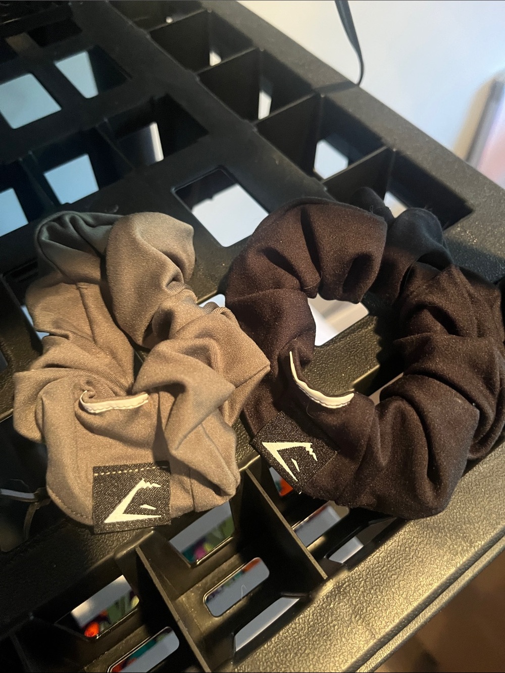 Gymshark Black and Taupe Scrunchie Hair Tie Duo